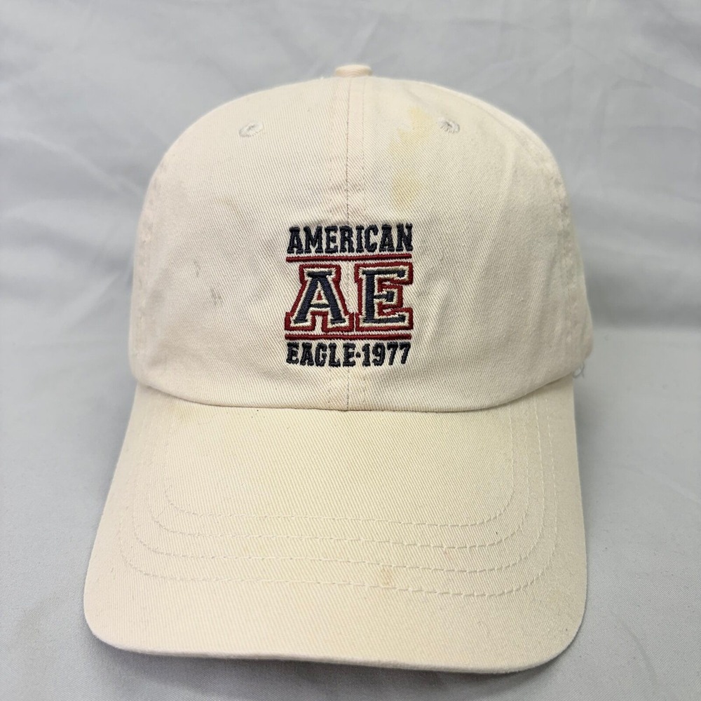 American Eagle Hat Baseball Cap Mens OSFM Cream Embroidered Logo 1803